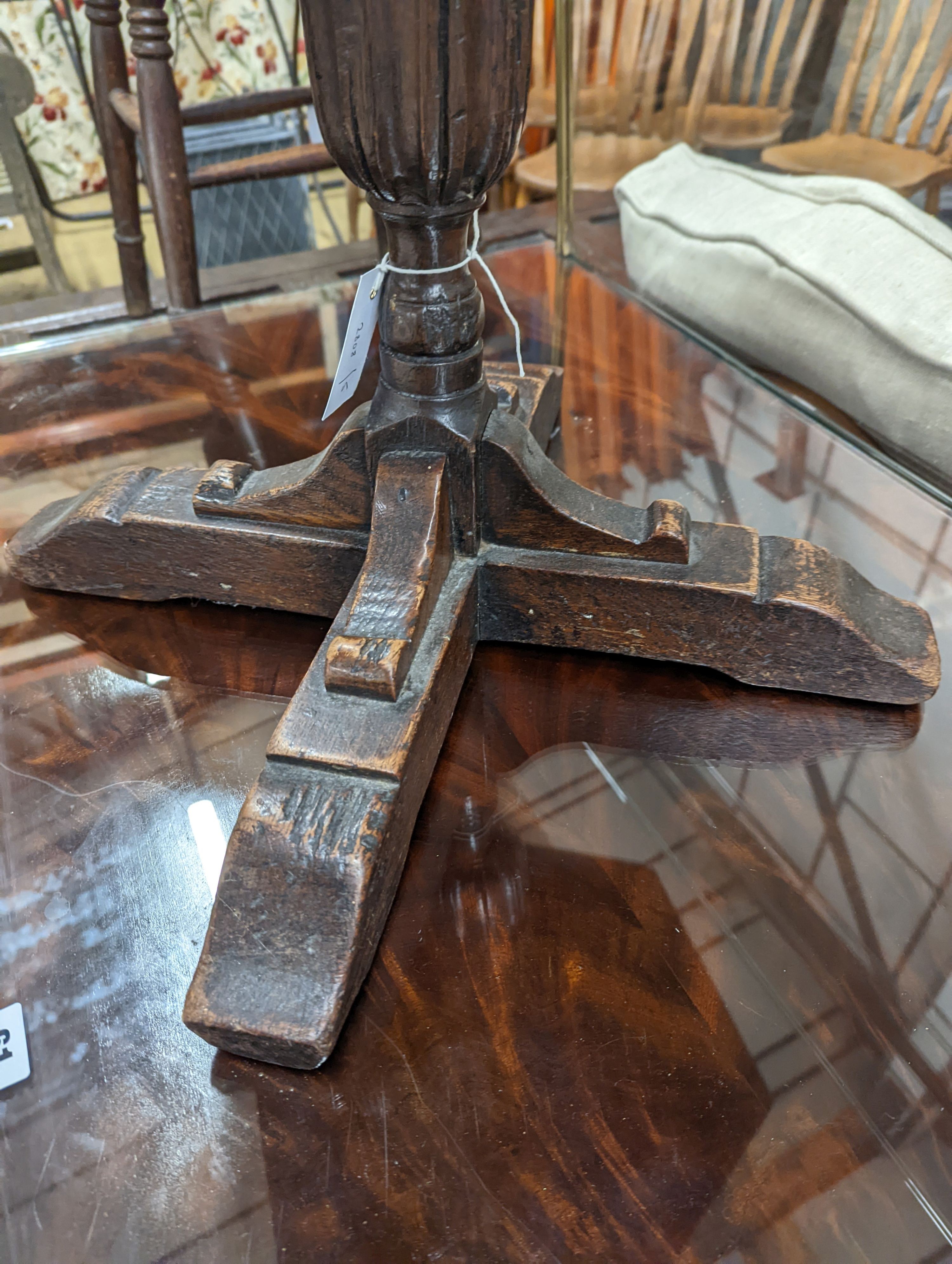 A Victorian elm stool together with an 18th century style hexagonal oak occasional table, table height 62cm